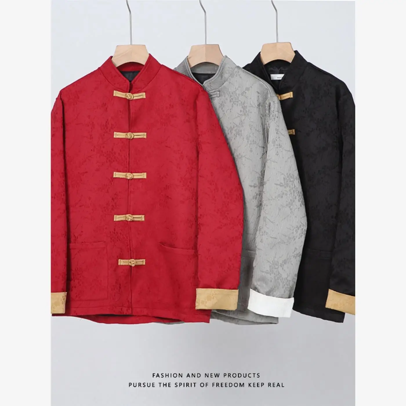 

New Chinese Sle Loose Fit Long Sve Red Floral Embroidery Jaet Men's Spring Autumn New Faion Hanfu Top Casual Outerwear