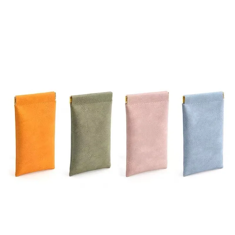 Portable Glasses Pouch Sunglasses Storage Bag  Anti-Crush Velvet Automatic Closure Shrapnelhigh-Grade Leather