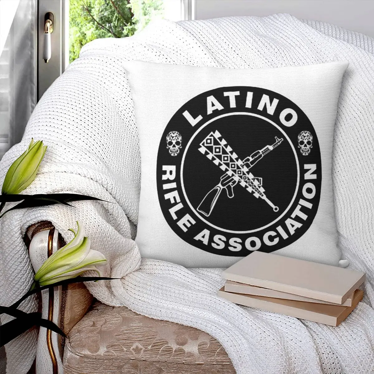 Latino Rifle Association Vintage Logo Square Pillowcase Pillow Cover Cushion Zip Decorative Comfort Throw Pillow for Home Car