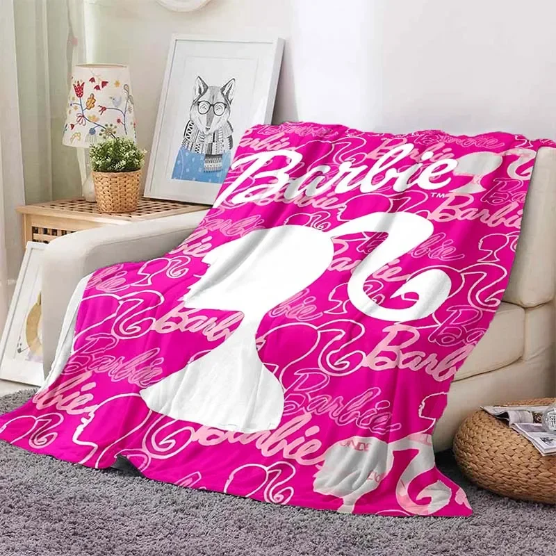 Barbie Logo Flannel Fluffy Throw Camping Blanket for Children Sofa Throw Blanket Modern Fashion Gift Miniso  Picnic Blanket