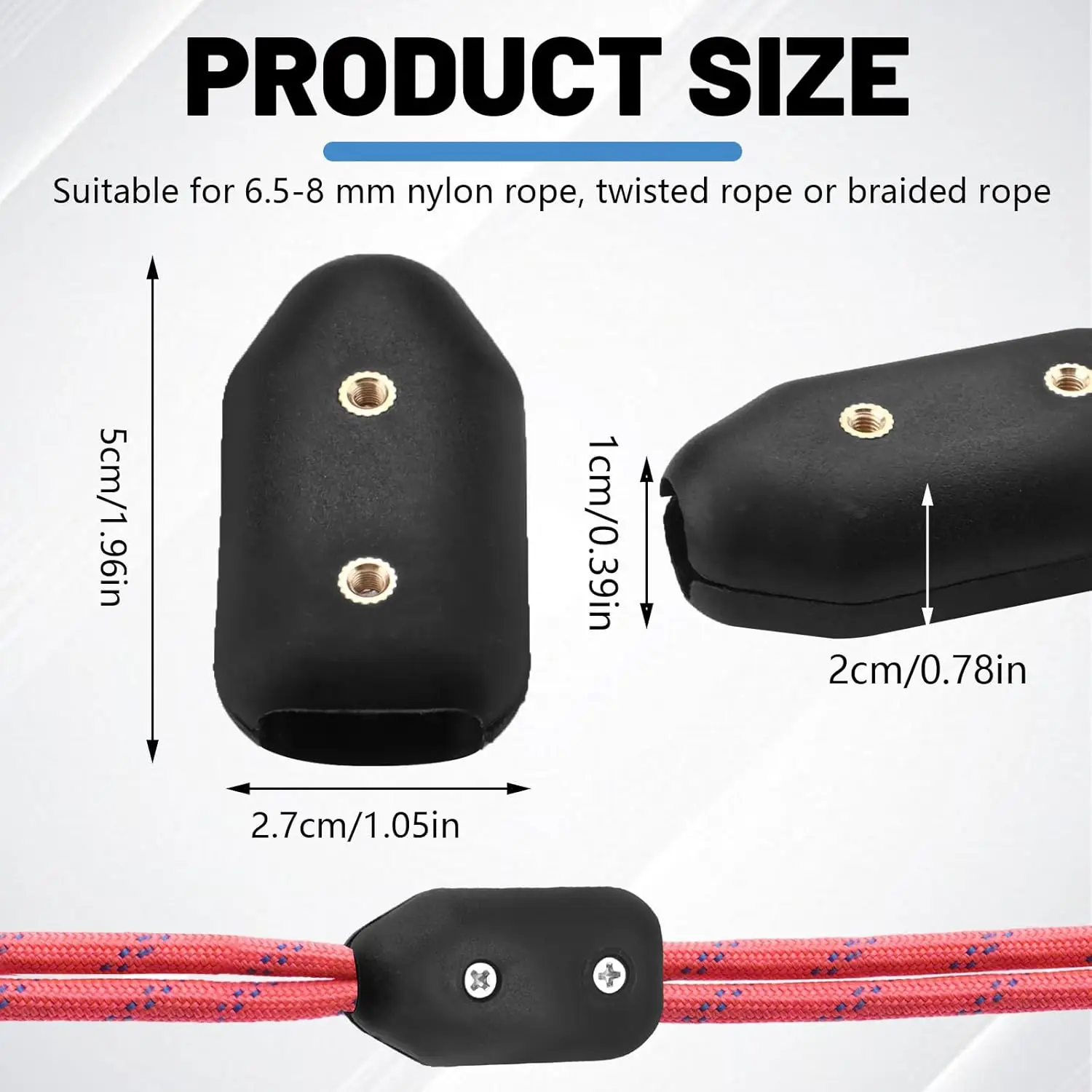 4 Pieces Reusable Plastic 3/8 Rope Clamp, Double Rope Clips with Screws, Wire Clamps Connector Suitable