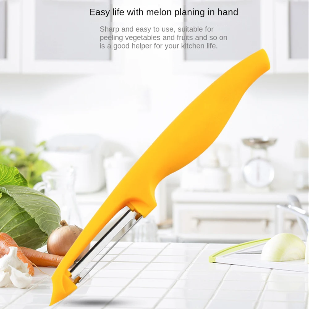 Melon Planer Knife Modern Stainless Steel Melon Planer Kitchen Gadget Vegetable Peeler One-word Fruit Peeler Handheld Yellow