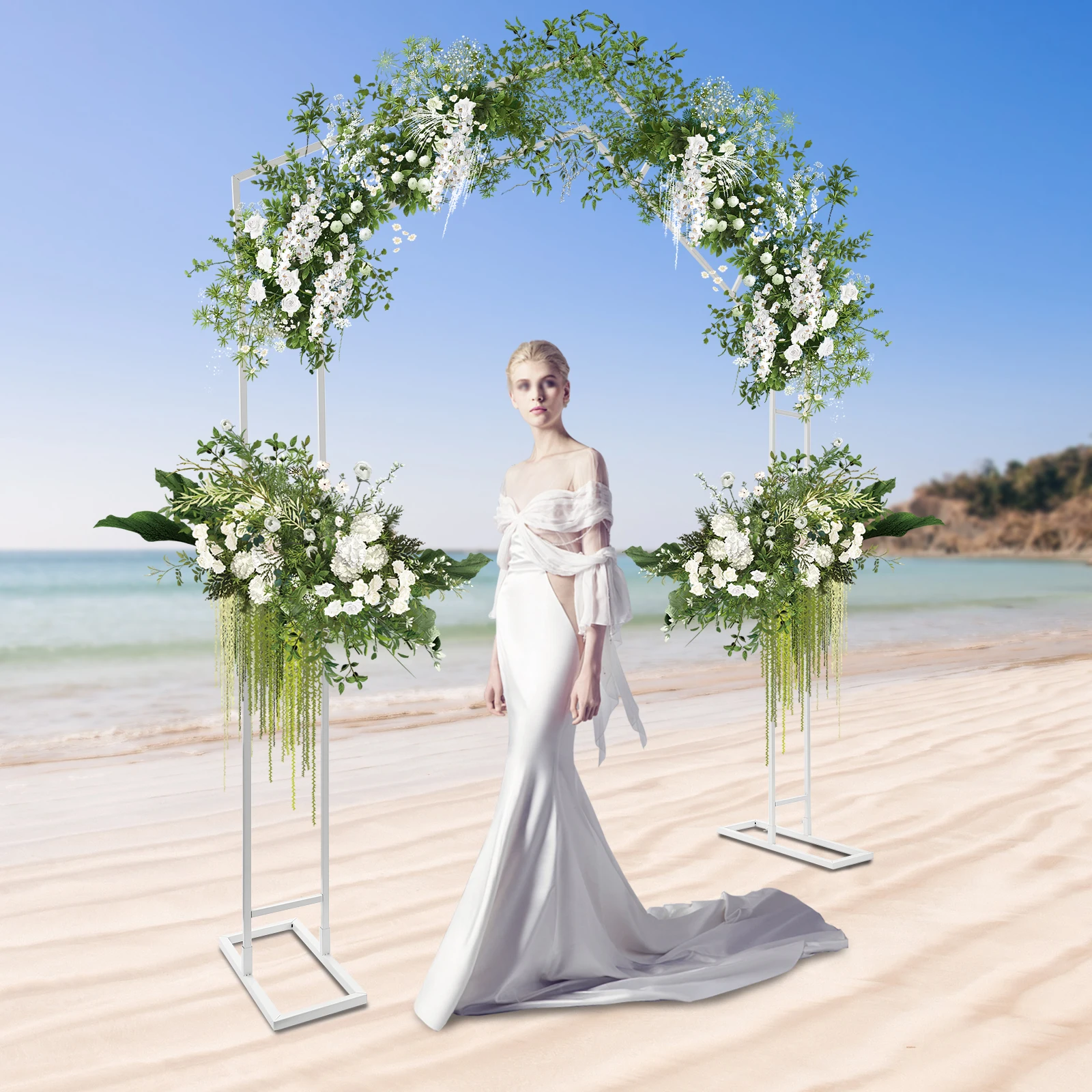 

6.56×7.87ft White A-Shape Wedding Arch, Carbon Steel with High-Temp Baking Paint, Tool-Free Assembly—Wind-Resistant for Outdoors