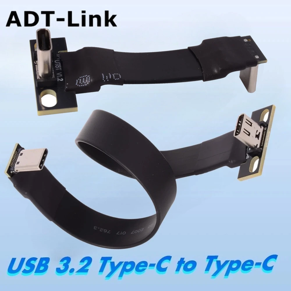 Internal 20Pin USB 3.2 Type C Gen 2 Flat Ribbon Cable Male to Female Fold 90 Angle Data Charging FPC FPV Aerial Photography Cord