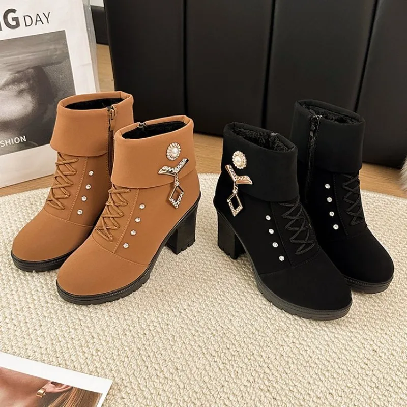 Trend Women Casual Outdoor High Heel Ankle Boots Autumn Winter Woman 2024 New Fashion Comfortable Short Boots Shoes for Women