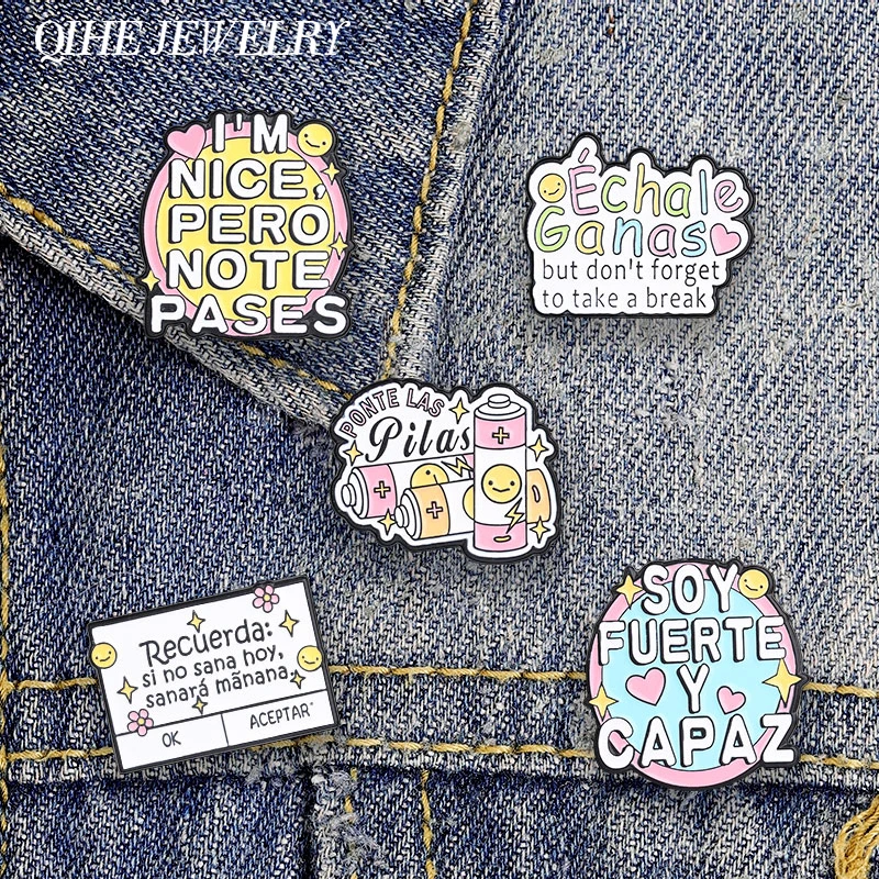 Pin Esmaltado con Frase Inspiradora en Español: Échale Ganas, Pero No Te Olvides Tomar un Descanso, Broche de Batería, Joyería, Regalo