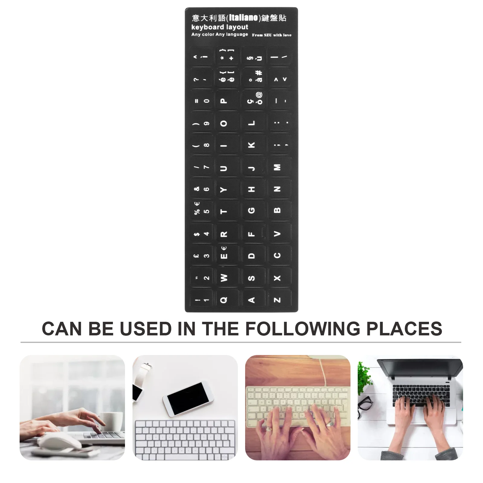 

10Pcs Italian Language Keyboard Stickers Black Background White Lettering Universal Computer Accessories Multi Language Laptop