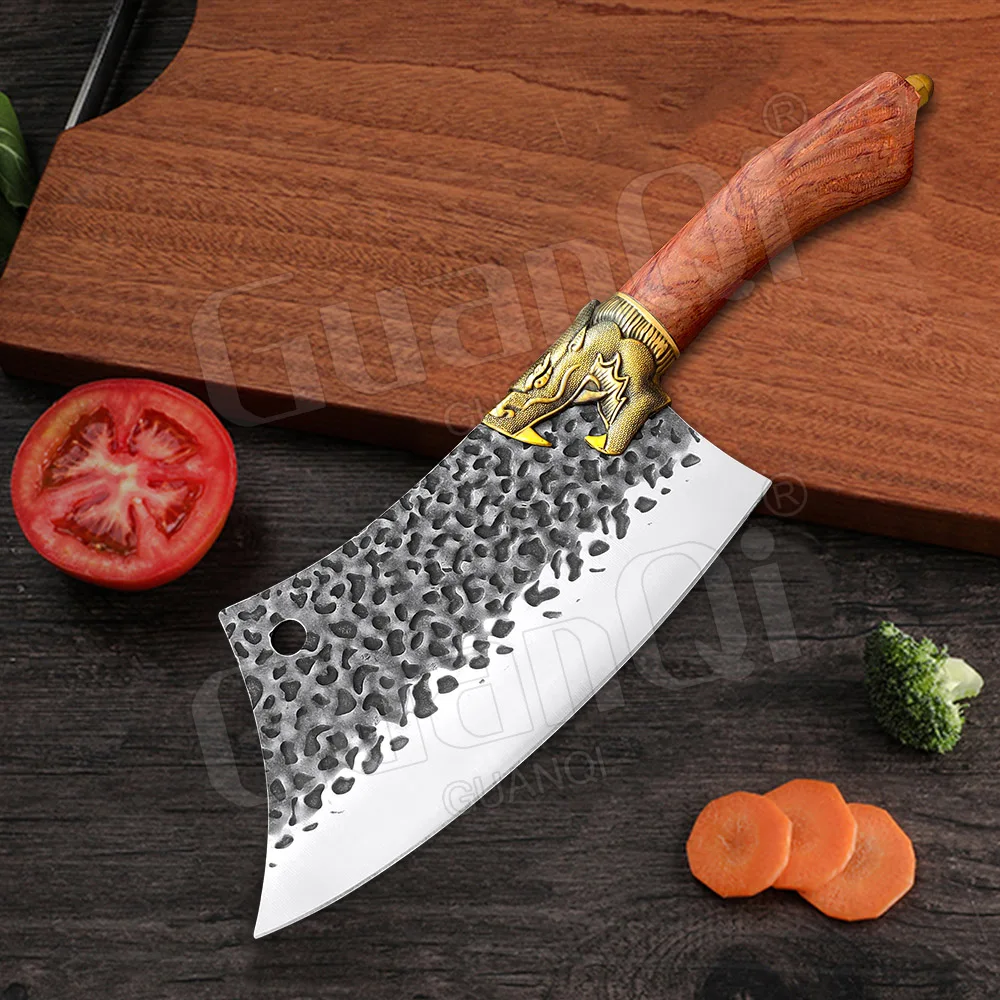 Chinese Forged Knife Wooden Handle 5Cr15 Stainless Steel Kitchen Butcher Knife Sharp Meat Cleaver Slicing Chef Cooking Knives