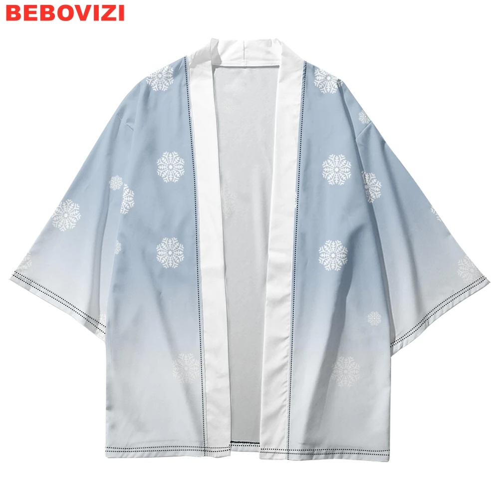 

Snowflake Print Cardigan Haori Beach Yukata Japanese Kimono Fashion Streetwear Men Women Asian Clothing Plus Size 5XL 6XL