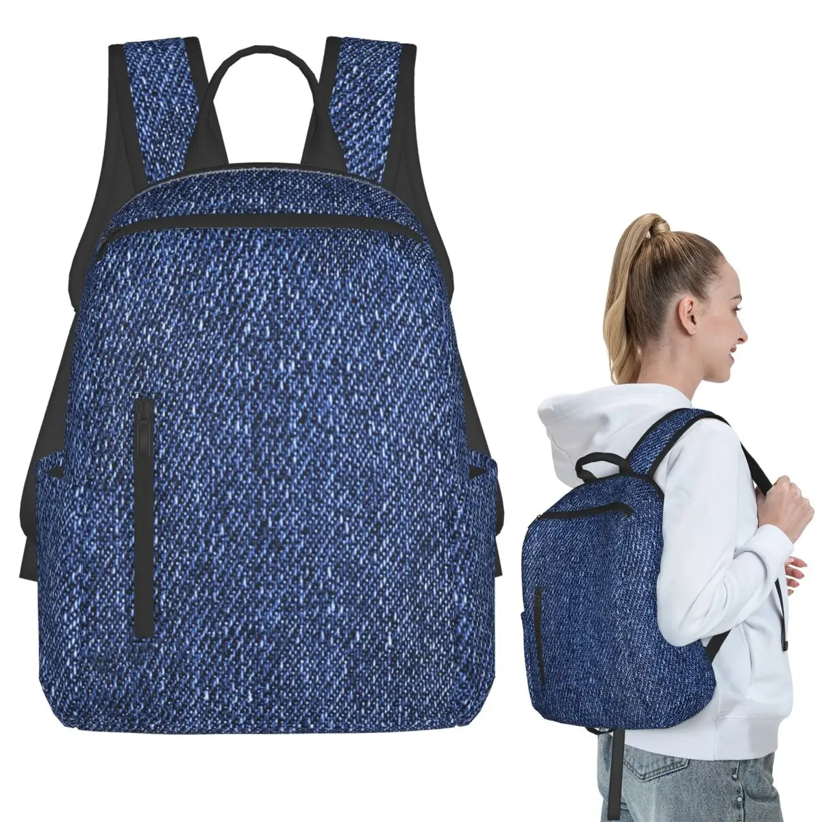 Denim Classic Navy Blue Backpack Student Boys Girls BookBag Kids School Bag Computer Shoulder Bags for Men Women