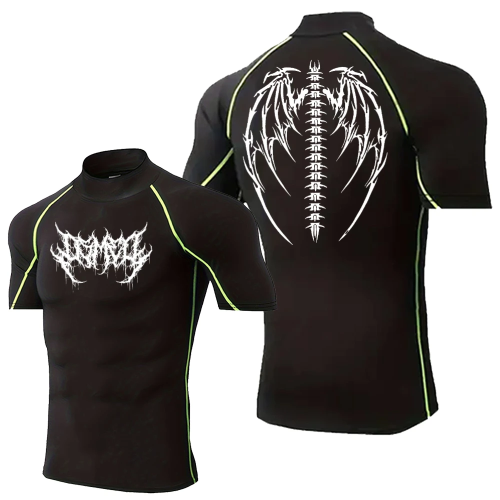 新しいメンズ弾性タイトな速乾性トップ春と夏のジムジョギングと乗馬トレーニング圧縮薄型ハイネック T シャツ