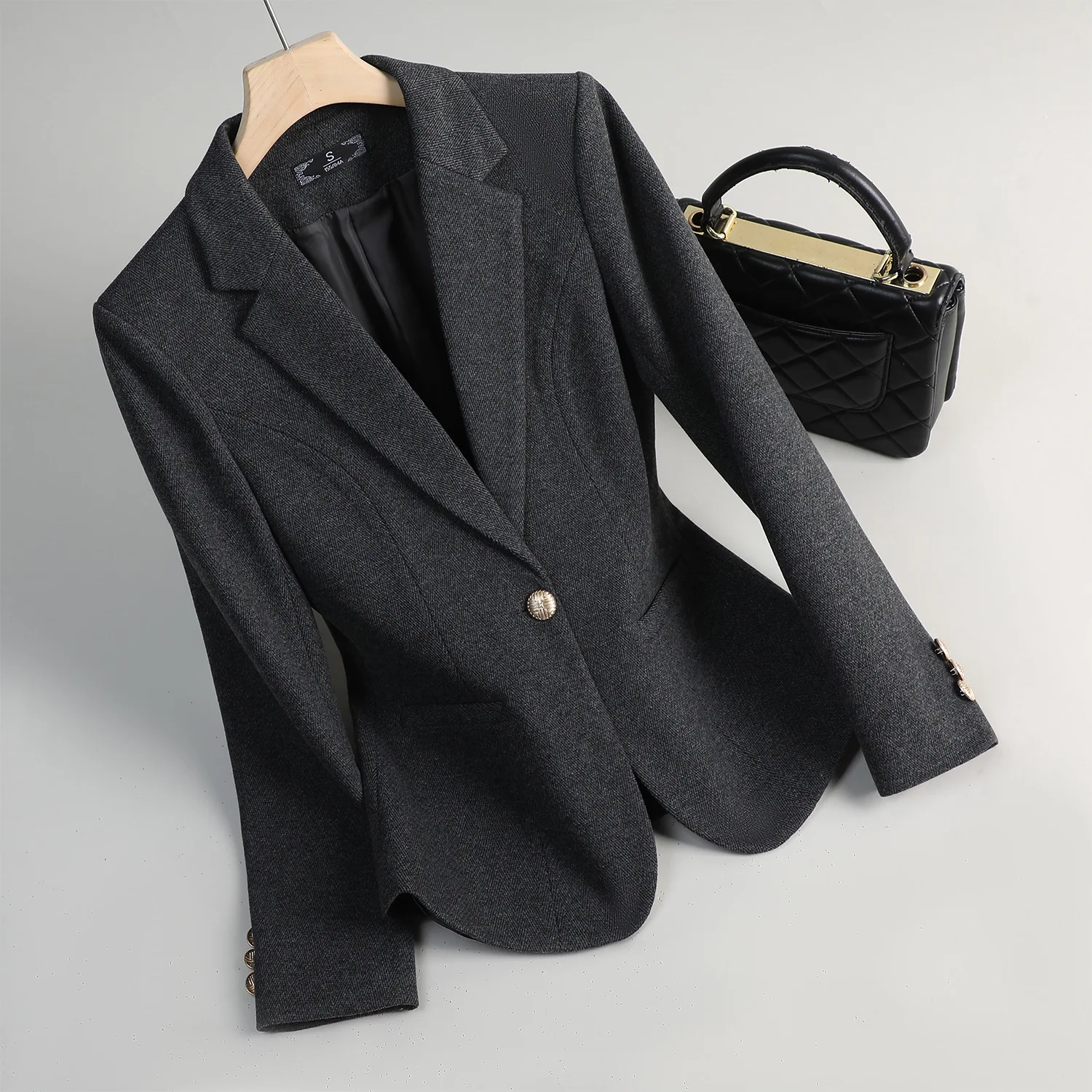 

Шерстяной пиджак, женская верхняя одежда, новинка 2025 года, осень-зима, повседневные топы для поездок на работу, женские пиджаки на одной пуговице, женская официальная куртка