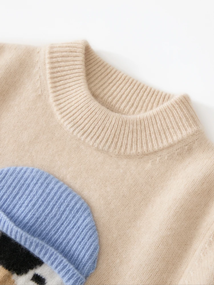Cute Boys Girls Pullover Knit 100% Cashmere Sweater Children's Clothes Autumn Winter Sweater Kids Warm Versatile Cartoon Pattern