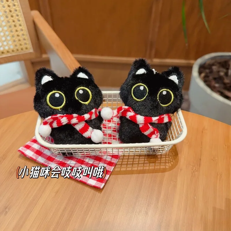 

Плюшевый брелок-подвеска «Черный кот»: милый черный котенок, украшение для рюкзака, креативный плюшевый брелок, подарки на день рождения для детей