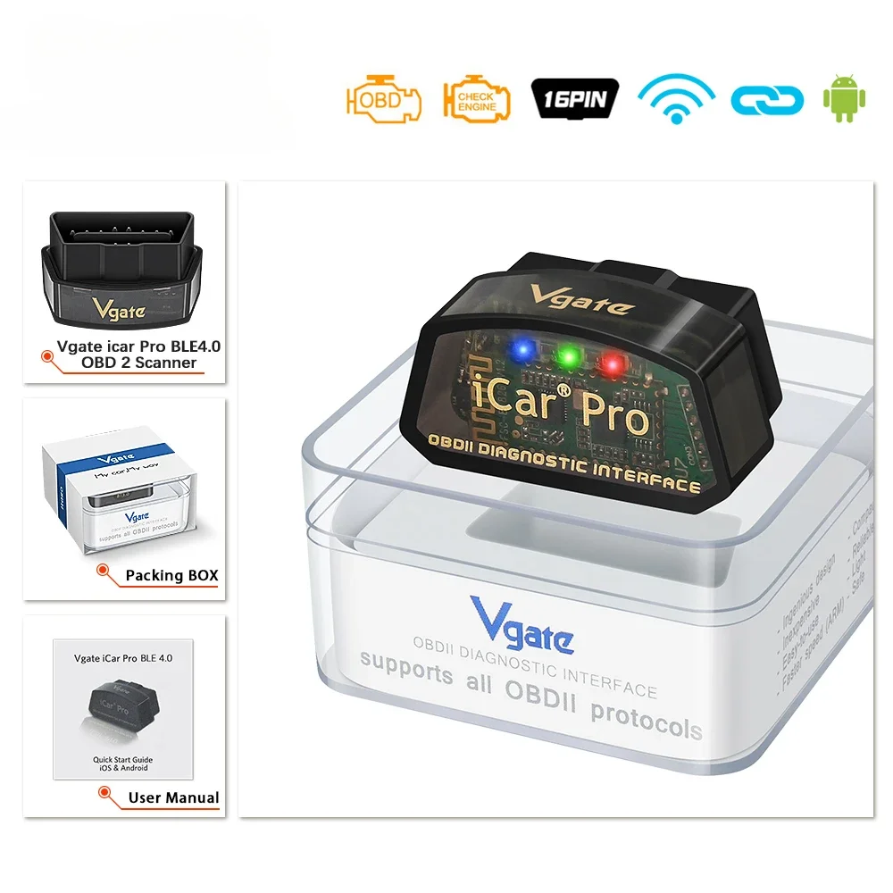 Vgate iCar 프로 elm327 V2.3 OBD 2 OBD2 자동차 검진 도구 와이파이 블루투스 4.0 안드로이드 IOS용 ODB2 자동차 스캐너 pk ELM 327 V1 5