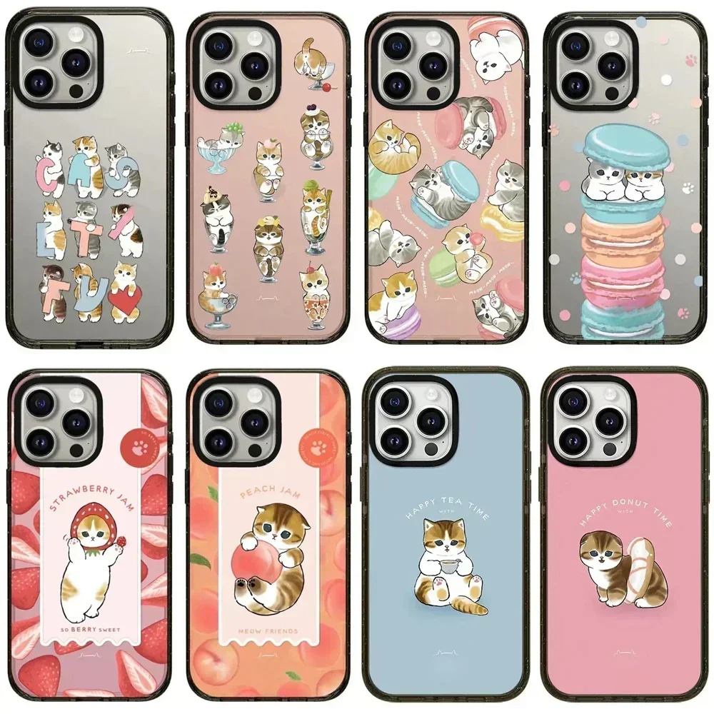 

2.0 Acrylic Black Border Cute Dessert Cat Pattern iPhone 11 12 13 14 15 Pro Max Protective Case