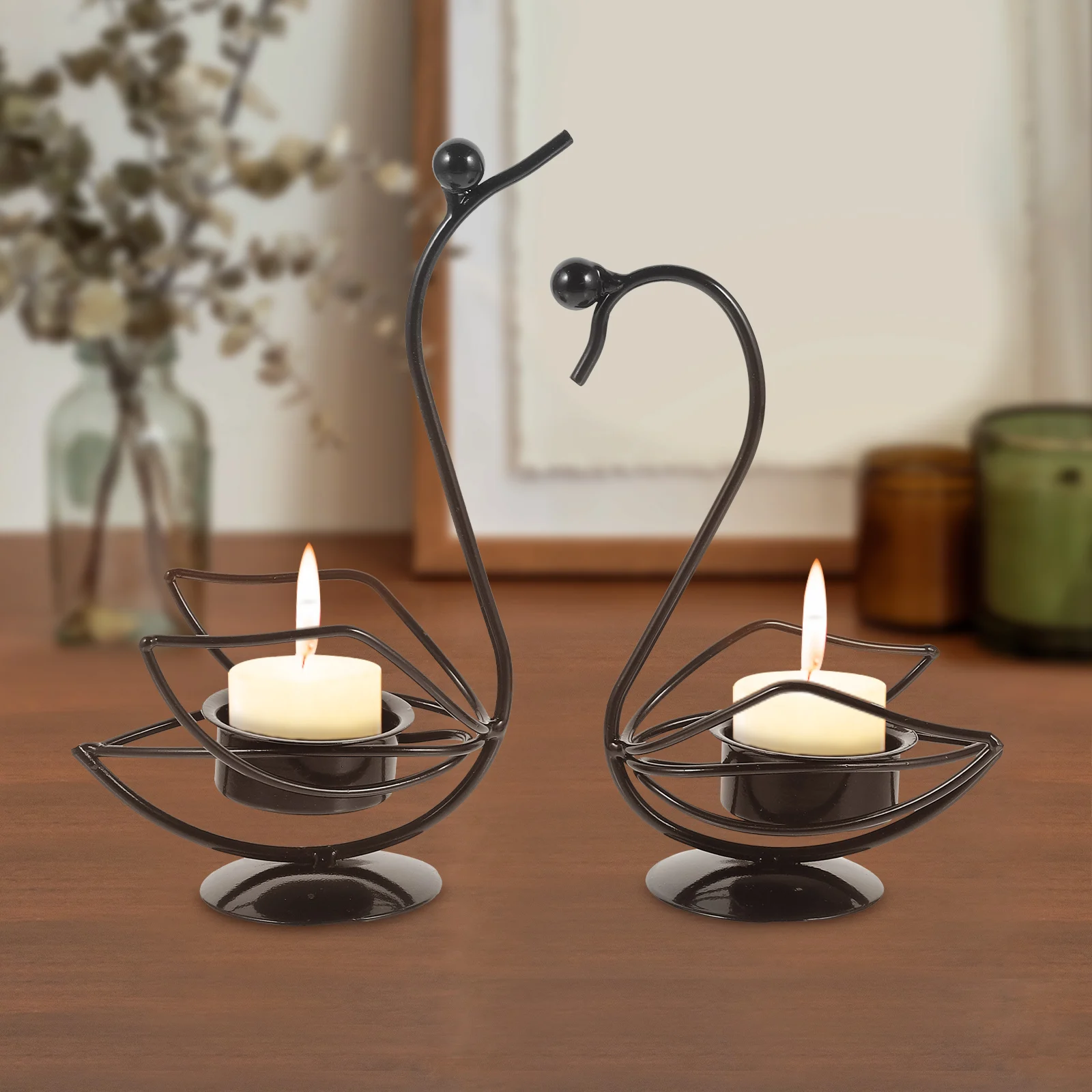 

2 Pcs Swan Wrought Iron Crafts Candles Holder Candleholder Candlestick Simple Lovers