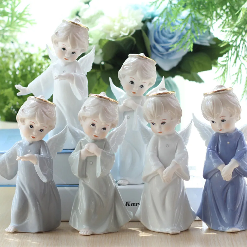 Small Angel Desktop Decoration White Ceramic Art Creative Table Ornament Home Adornment Office Home Gift Cherub Statue