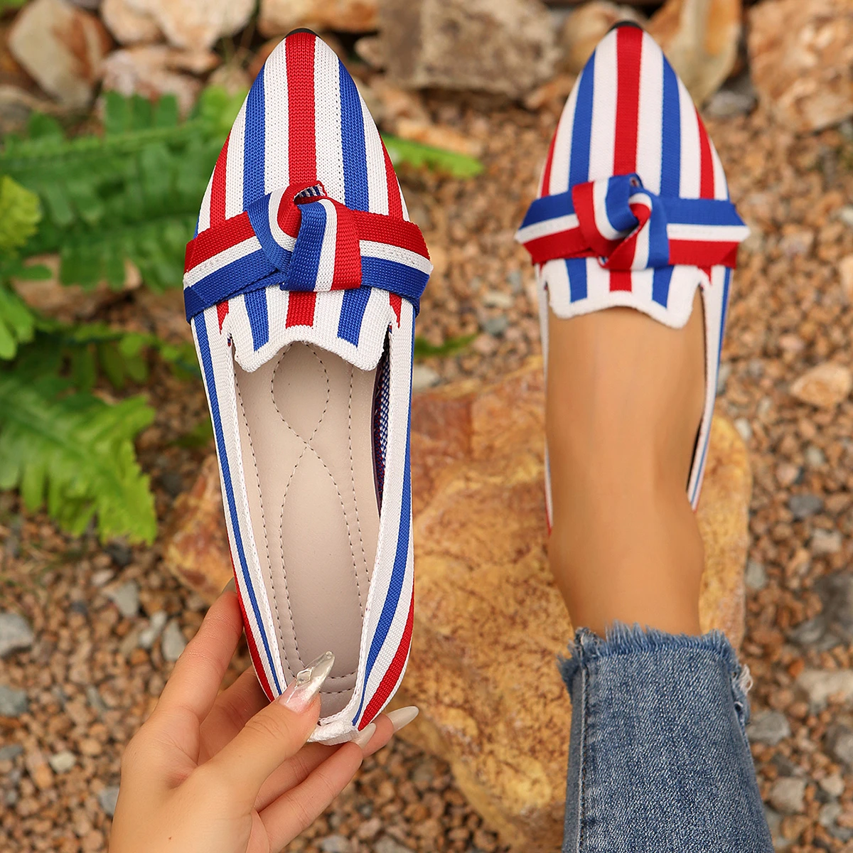 

Designer Women Flats Spring Autumn Fashion Colorful Strip Pattern Comfortable Breathable Loafers Casual Outdoor Walking Shoes