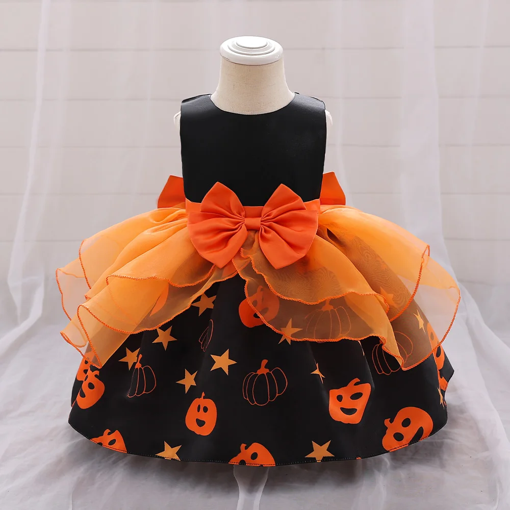 

Baby Girl Dress Halloween Pumpkin Print Princess Kids Clothes Birthday Party Toddler Ball Gown Christening Infant 1st Vestidos