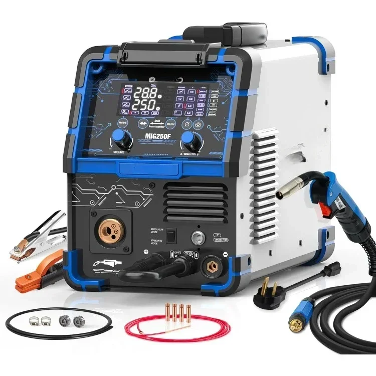 NEW.Aluminum 250Amp MIG Welder,6 in 1 Gas MIG/Gasless Flux Core/Stick/Lift TIG/Spot Welding/Spool Gun Compatible