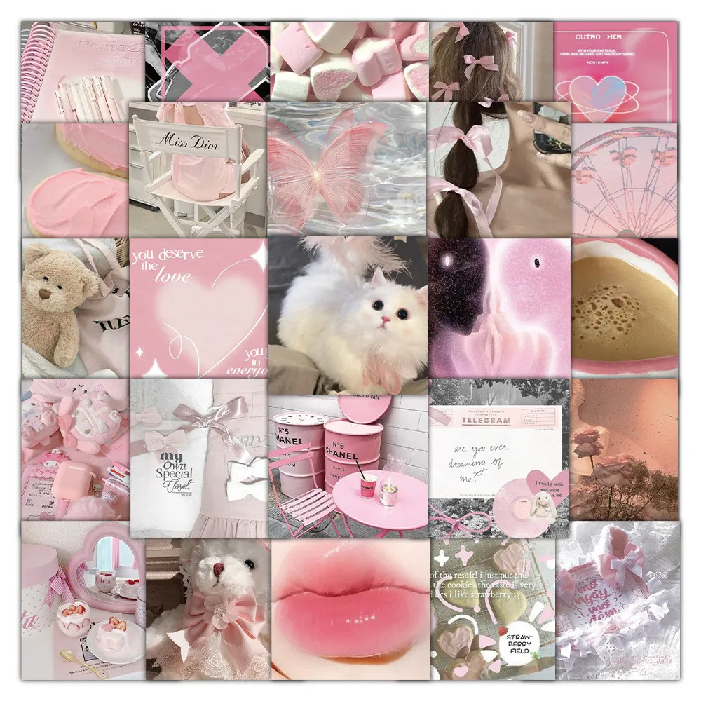 54PCS Pink Realistic Small Objects Graffiti Stickers for Bicycle Hand Account Pencil Case Decals