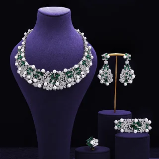 HIBRIDE 2025 Beautiful Light Luxury Red Pearl Set Necklace Earrings Bracelet Women's Decorative Jewelry Wedding Ball Gift S-1046