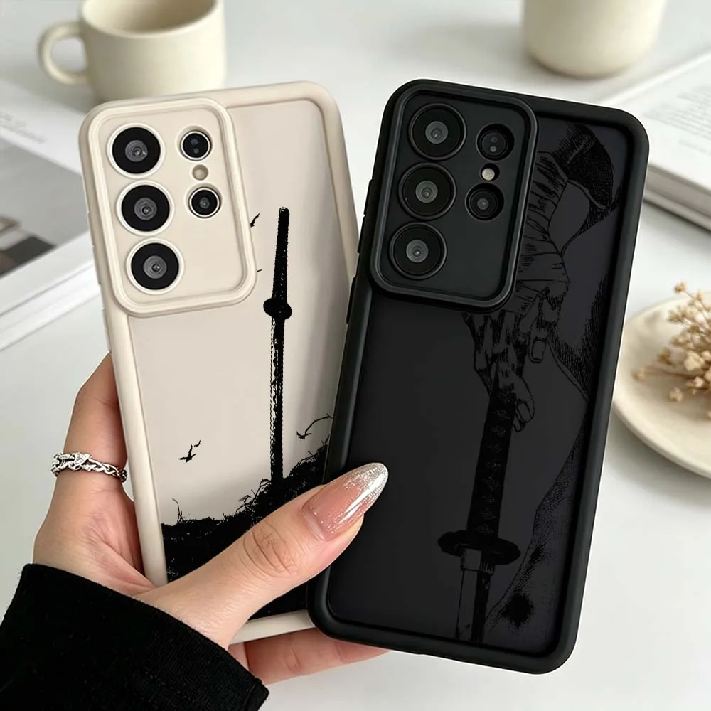 Japanese Samurai Sword Pattern Phone Case For Samsung Galaxy S26 S25 S24 S23 S22 S21 S20 Ultra Plus FE Eye Ladder Silicone Cover