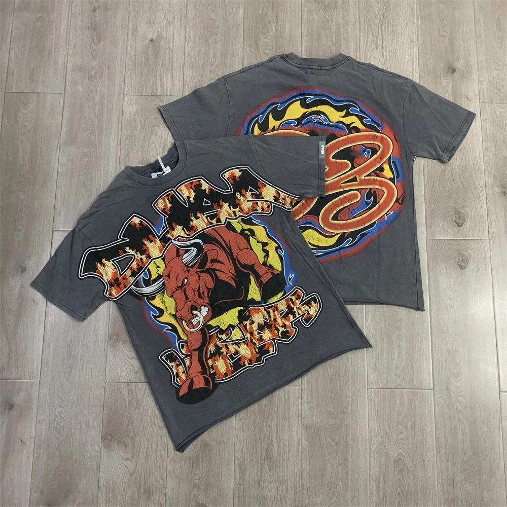 Washed DUAA Spitfire Bull Print Vintage Short Sleeve T-shirt Men Women T Shirt Tops Tee