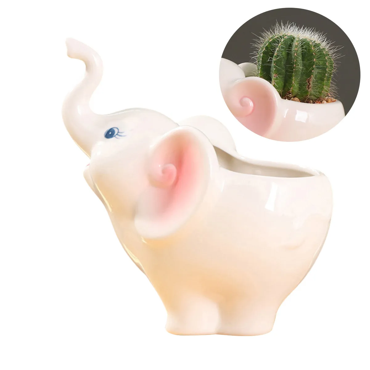 Adorable Cartoon Elephant Ceramic Succulent Plant Pot Compact Flowerpot for Windowsill Tabletop Miniature Garden Ornament