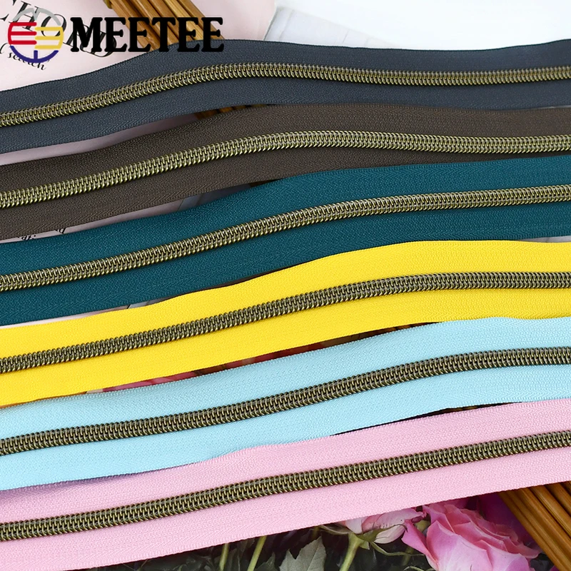 1/2/3/5M Meetee 5 #   Nastro colorato con cerniera in nylon Denti in bronzo Zippe aperte su misura per borse Kit di riparazione vestiti Accessorio