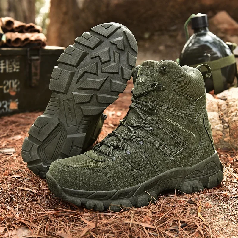 

Pop Men Hunting Hiking Shoes Brand Tactical Boots Waterproof Lace Up Desert Unisex Size Plus Army Boots Motorcycle Climbing Shoe
