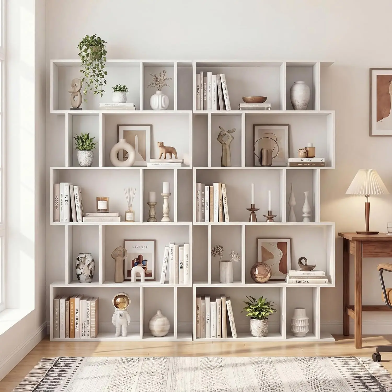 5-Tier Geometric Bookshelf w/Anti-tip Kit 5 Cubbies 62
