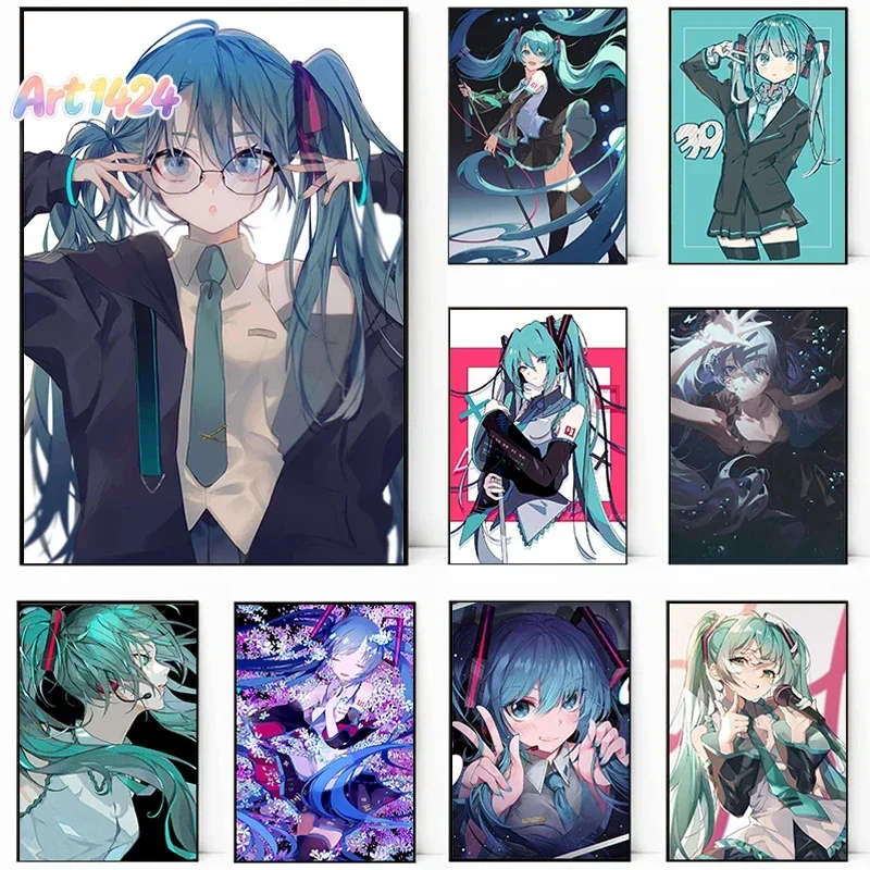 H-Hatsune Anime Miku Poster Cartoon beautiful girl Anime Canvas Print Poster Poster Wall Art Decoration For Home Room Decoration