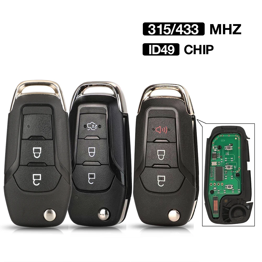 jingyuqin 2/3 BTN Flip Remote Key 315/433MHZ ID49 Chip For Ford S-MAX GALAXY MONDEO Mk2 Mk7 Explorer Ranger DS7T-15K601-B