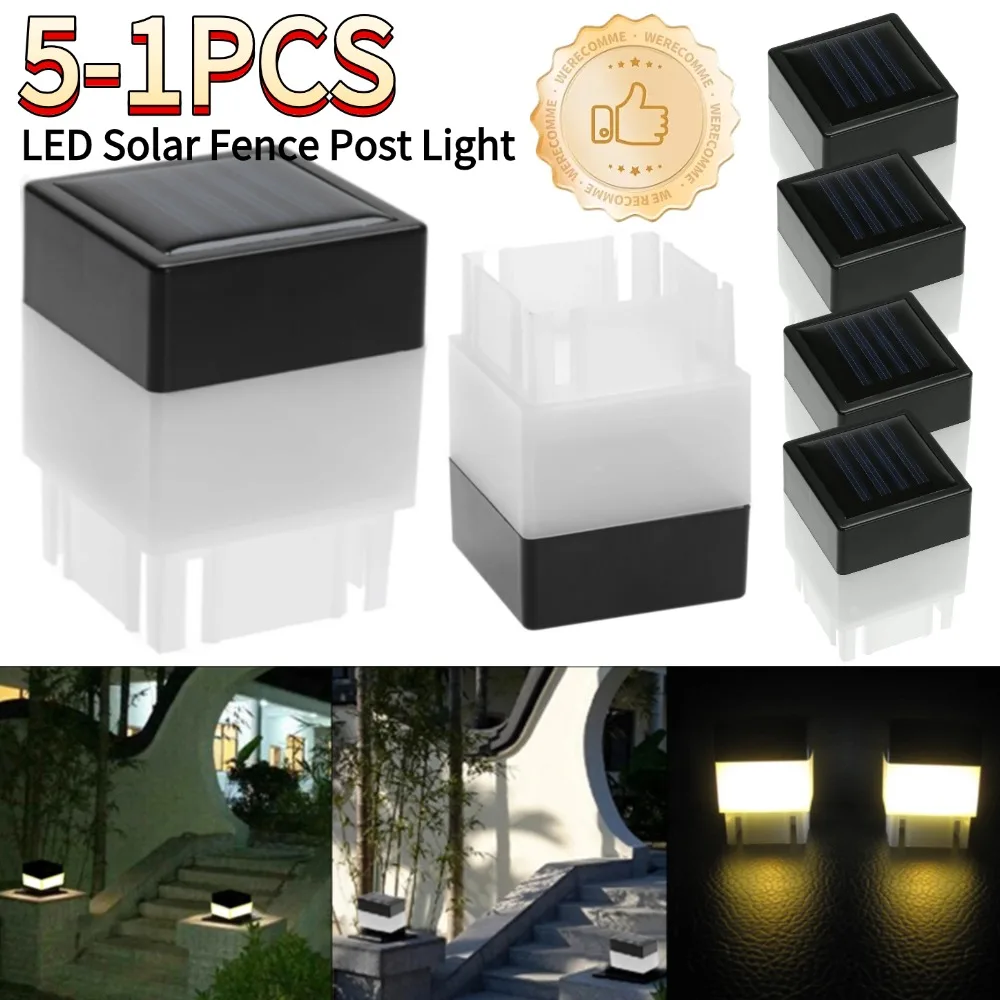 1-5Pcs LED Solar Column Head Pillar Lamp Outdoor Fence Gate Solar Powered Post Lamp for Courtyard Landscape Garden Decor