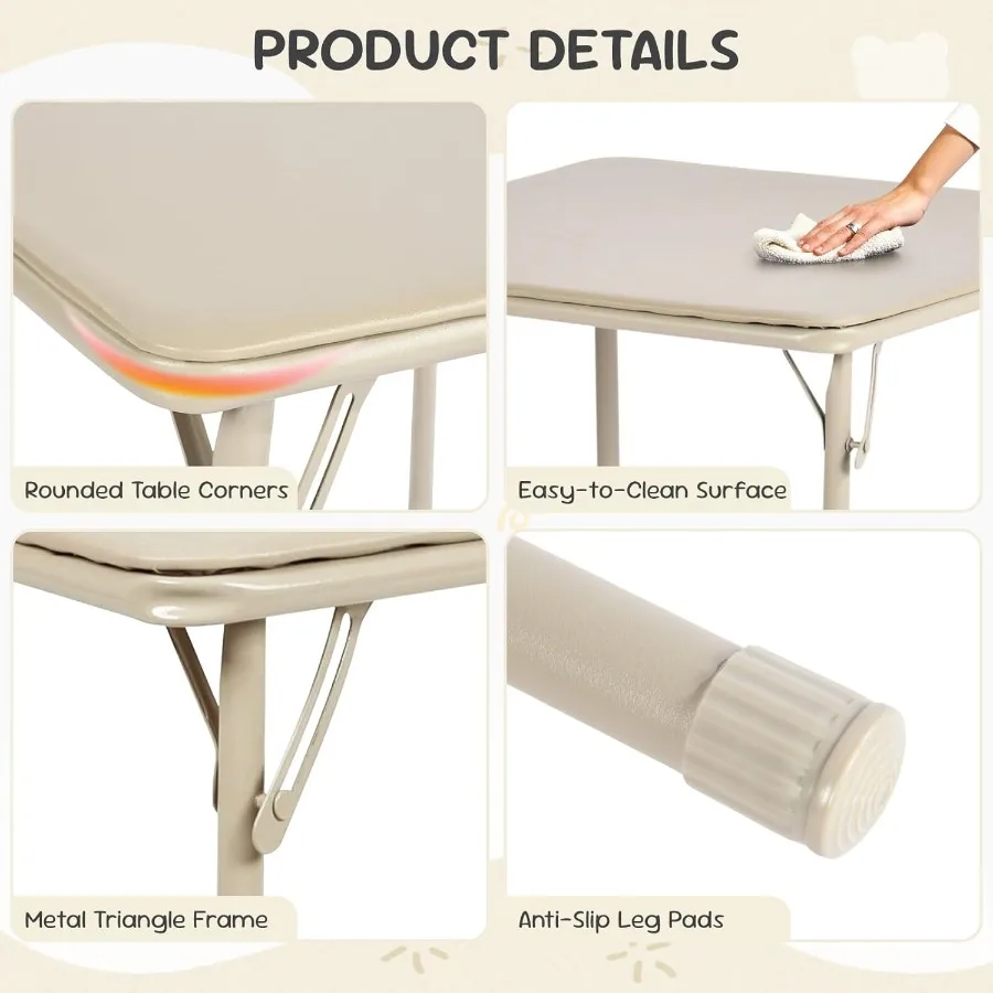 FurnitureR Klaptafel en stoelenset Kleine opvouwbare vierkante tafel en 2 stoelen PVC gewatteerde stoelen Metalen frame Ideaal voor kleuterschool