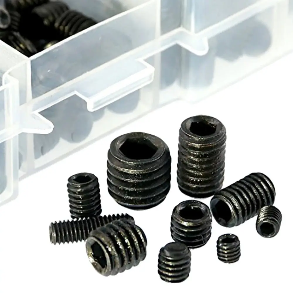 Hex Socket Flat Point Set Screws Carbon Steel DIN913 Assortment Kit For Machine Gear Bearing Shaft Repair Utility