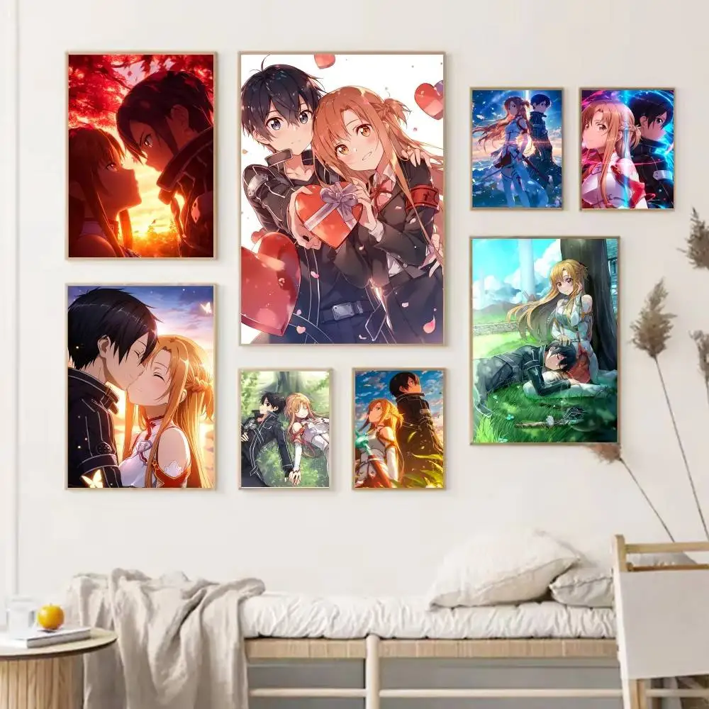 Anime CP K-Kirito And A-Asuna Posters HD Print Vintage Wall Art Decor for Home Study Room