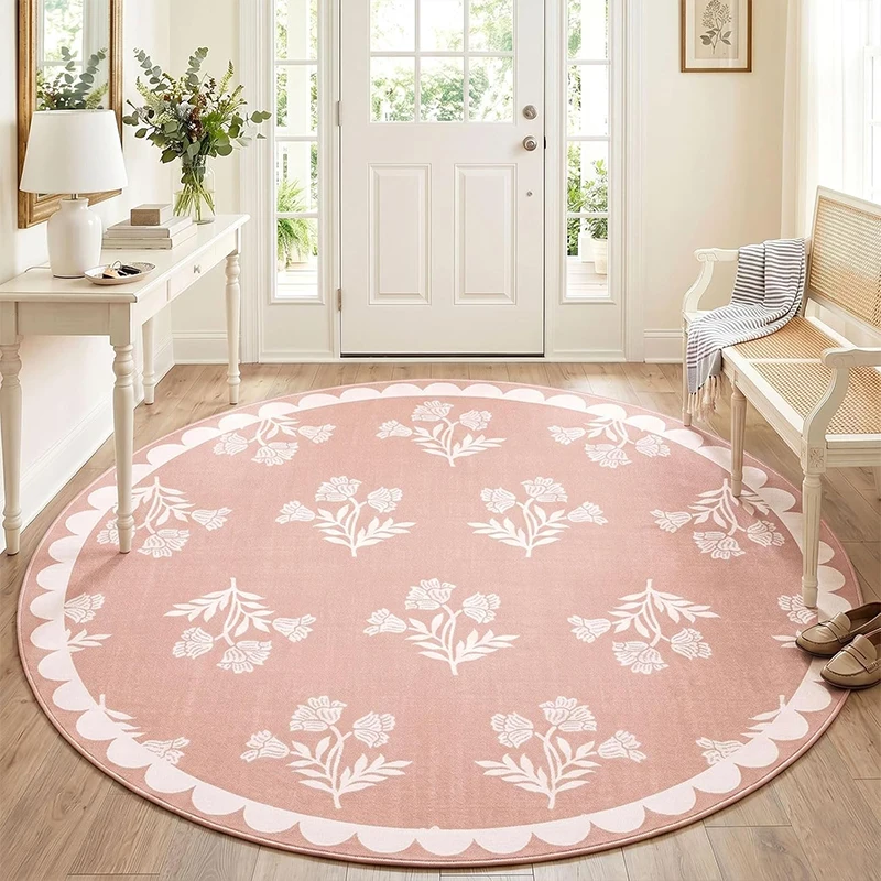 Round Living Room Rug Large Size Soft Comfortable Floor Mat Non-slip Machine Washable Retro Brown Floral Carpet Home Decor Rugs