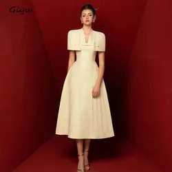 Giyu Elegant A-line Evening Dress Detachable Shawl V-Neck Tea-length Vestidos De Noche 2024 Wedding Party Dress Customized