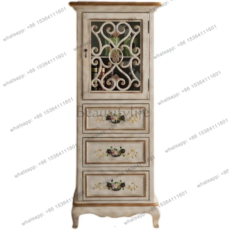American living room bucket cabinet solid wood retro hollow American TV side cabinet