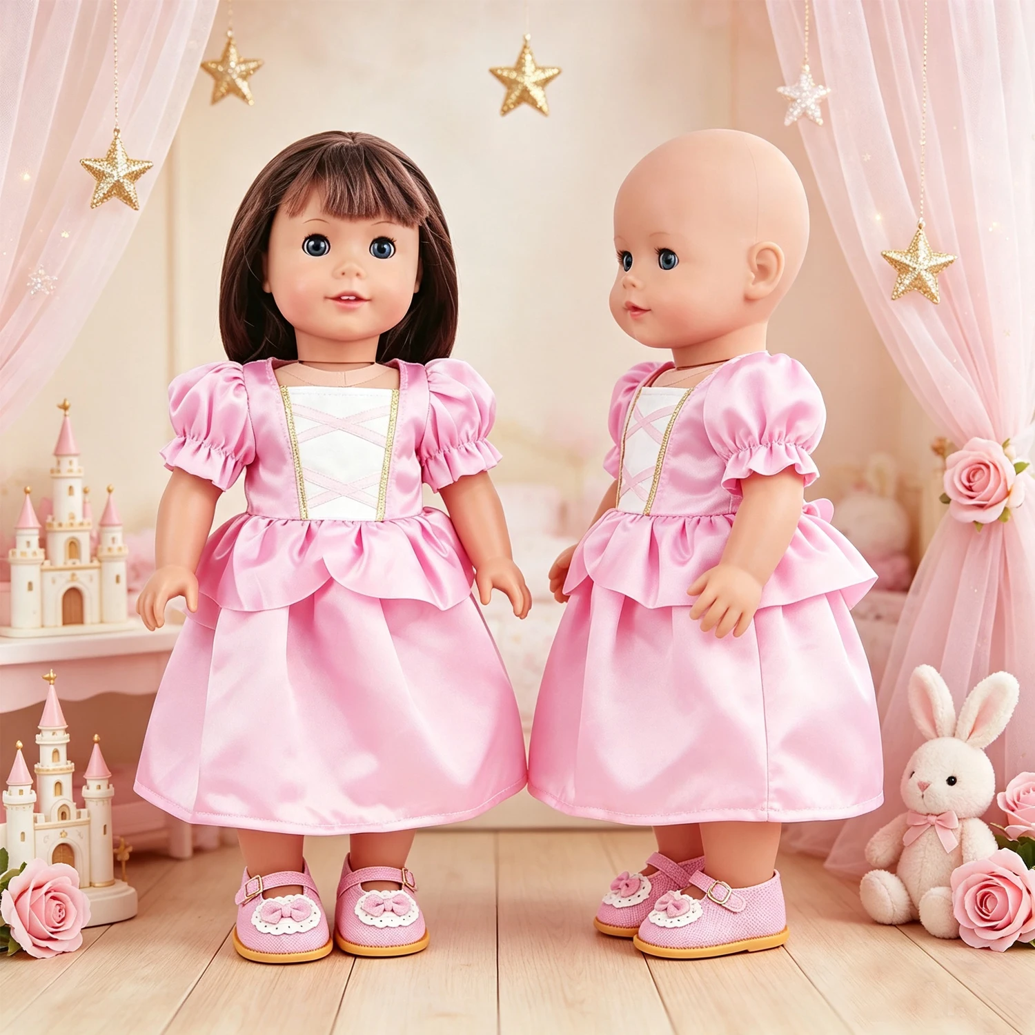 Fashion Pink Princess Doll Dress + Bow Shoes Doll Clothing Outfit Accessories For 18