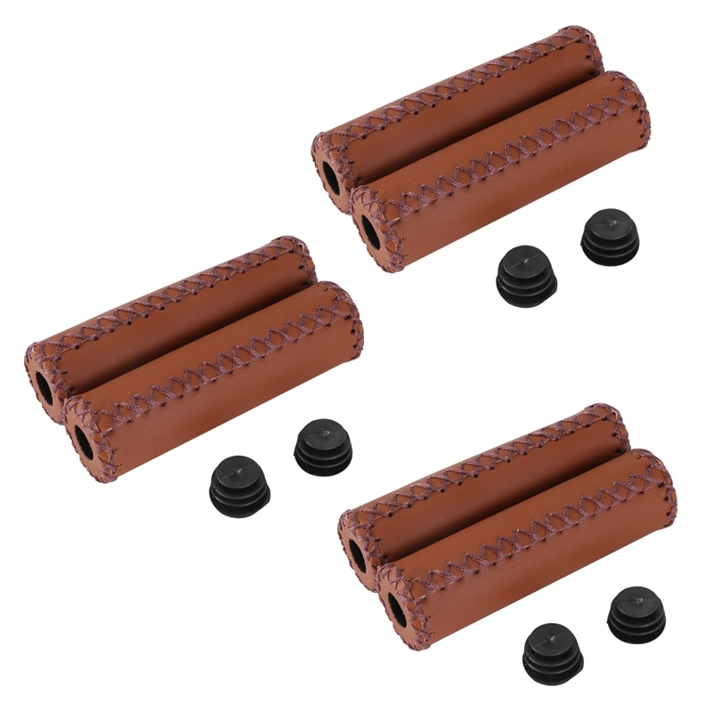 3 Pair Vintage Leather Bicycle Grips Grips Trekking Handlebars Cover Colour: Brown