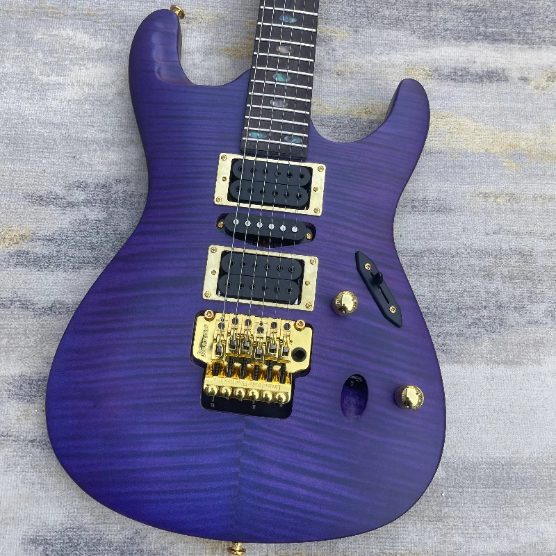 Hot Sales Purple Flame Maple Electric Guitar Dual Double Lock Tremolo Gold Hardware Modern Shred Solid Body Delivery Included view 2