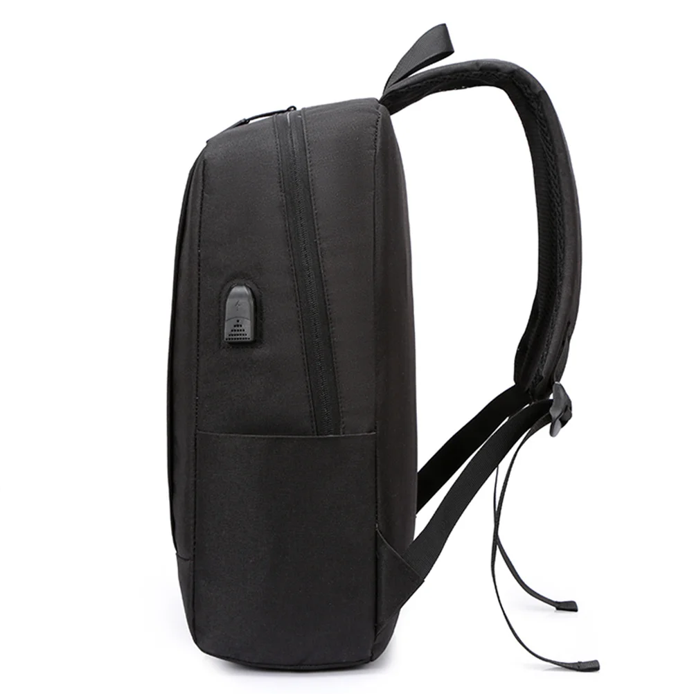 1Pcs USB Student Bookbag Casual Backpack Black Oxford Cloth Waterproof Schoolbag Large Capacity Laptop Daypack Adjustable Straps