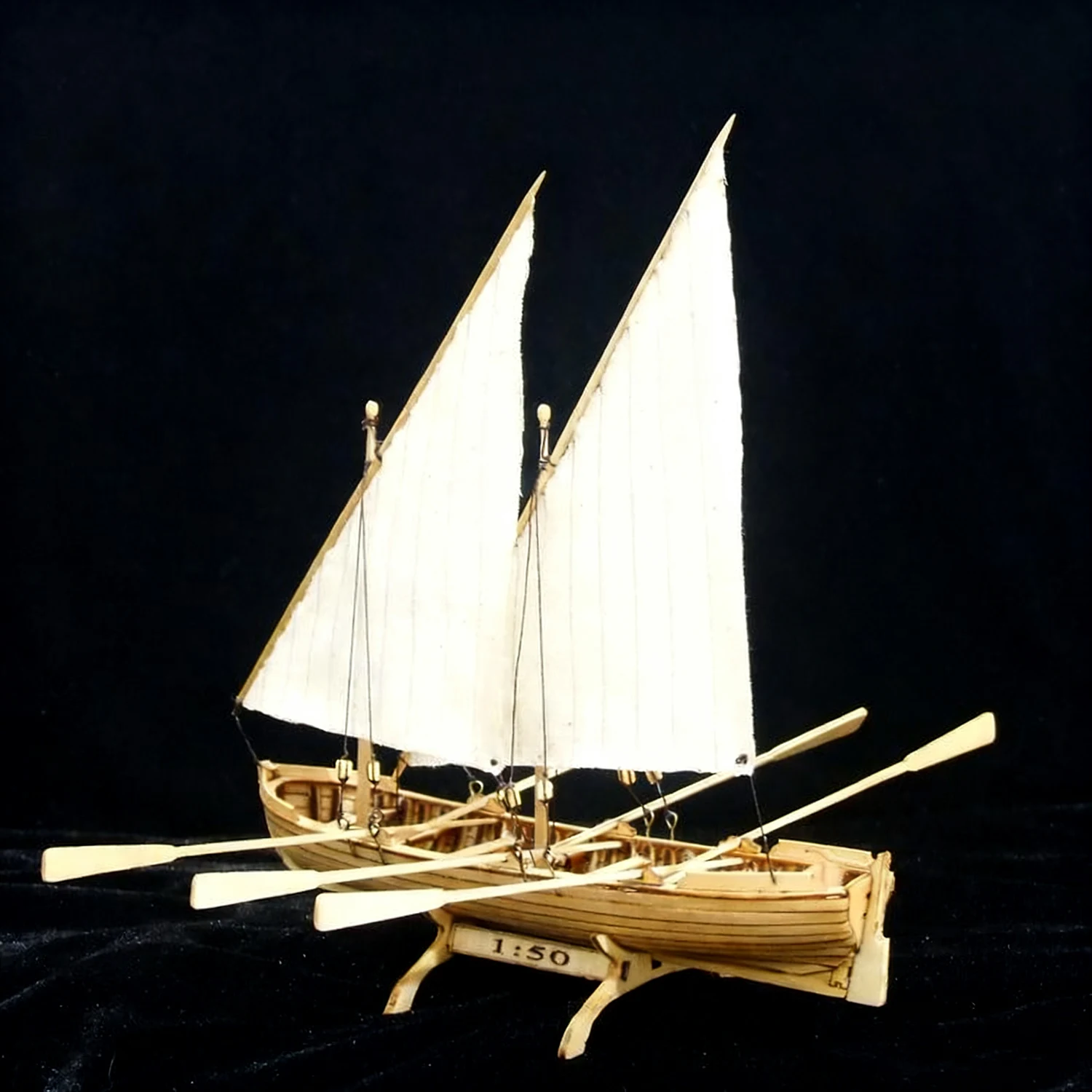 1/50 Scale Double-masted Classic Sailboat Assembly Model 18cm Made of Wood Handcrafted Sailboat Static Model Kit Ship Toy