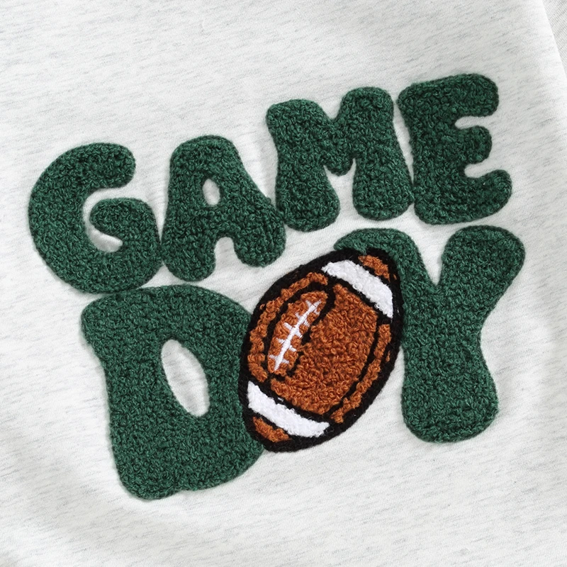 2024-06-06 Lioraitiin Baby Boy Girl Football Romper Letter Embroidery Long Sleeve Sweatshirt Jumpsuit for Fall Winter