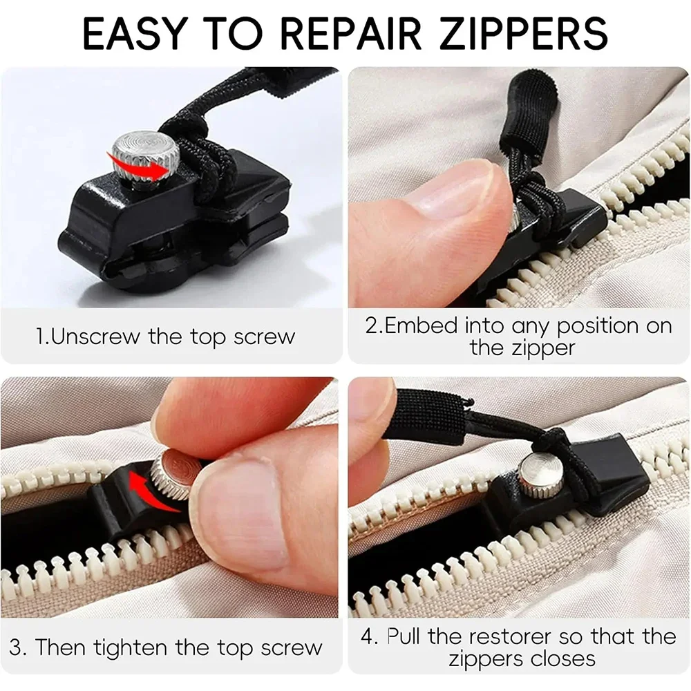 Universal Zipper Repair Kit Quick Instant Detachable Zipper Head Replacement Zipper Slider Pull For Jacket Bags Coat Free Sewing