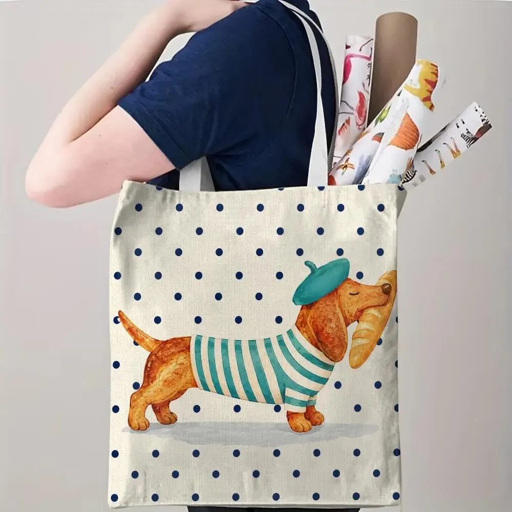 Shopping Bags Canvas Printing Artistic Dachshund Storage Double Sided Tote Large Capacity Shoulder Fashion Handbag